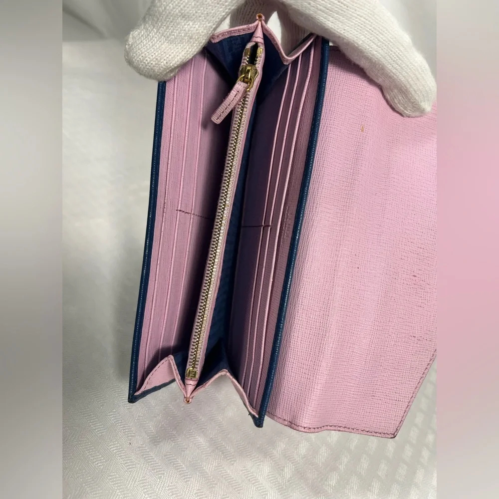 Fendi Pink & Blue Leather Envelope Continental Wallet